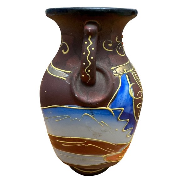 Japanese Satsuma Moriage Vase 5" Hand Painted Gilded Porcelain - Picture 4 of 6
